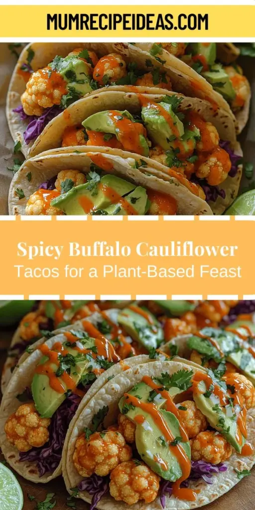 Experience the delightful fusion of flavors with Fiery Buffalo Cauliflower Tacos! This plant-based dish brings the bold taste of Buffalo wings into a healthy, meat-free taco. Each bite features crispy cauliflower tossed in tangy Buffalo sauce, complemented by creamy avocado and fresh toppings like cabbage and cilantro. Perfect for weeknight dinners or gatherings, these tacos are a fun and flavorful way to boost your veggie intake while enjoying a satisfying meal everyone will love.