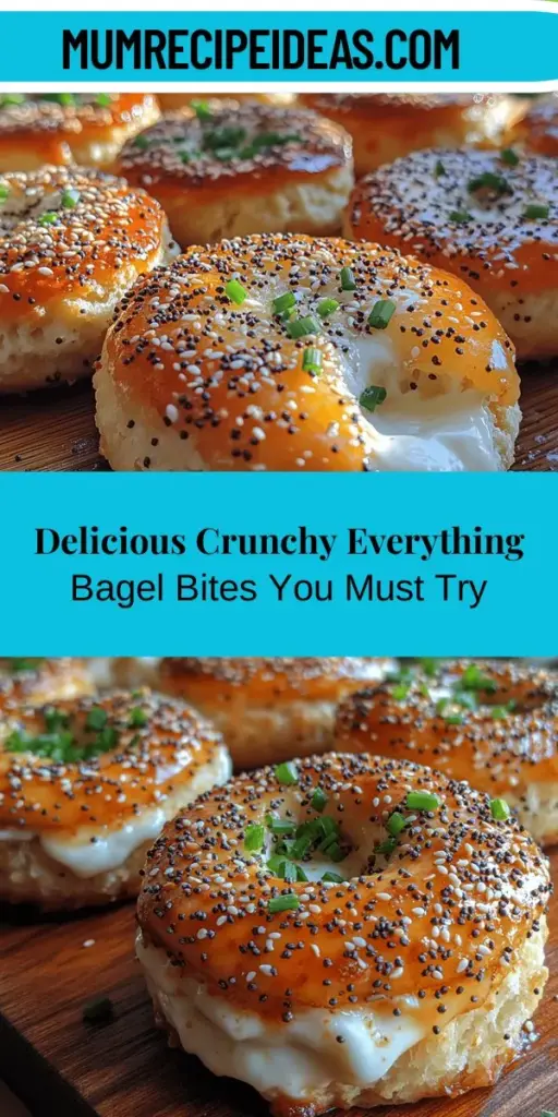 Explore the delightful world of Crunchy Everything Bagel Bites with this easy recipe that’s perfect for any occasion. Made with refrigerated biscuit dough, creamy filling of cream cheese and mozzarella, and topped with savory everything bagel seasoning, these bites offer a perfect blend of flavors and textures. Ideal for gatherings, game nights, or a cozy night in, these irresistible snacks are sure to impress your guests or satisfy your cravings. Discover this must-try appetizer today!