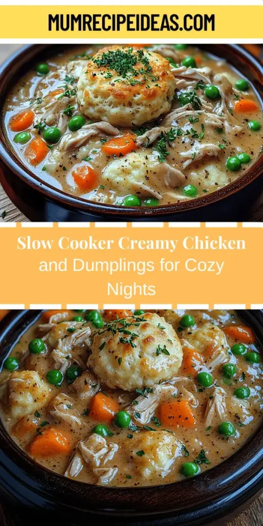 Discover the warmth and comfort of Cozy Slow Cooker Creamy Chicken and Dumplings. This easy-to-make recipe brings together tender chicken, vibrant vegetables, and fluffy dumplings simmered to perfection in a creamy broth. Perfect for busy weeknights, the slow cooker enhances the flavors while you attend to other tasks. Enjoy a satisfying meal that will have your family gathered around the table, savoring every bite of this classic comfort food.