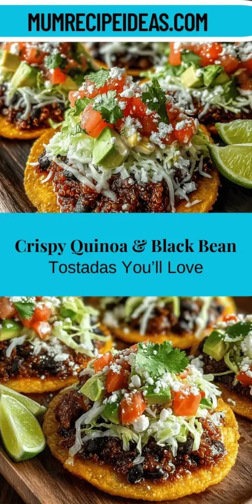 Discover the deliciousness of Crispy Black Bean & Quinoa Tostadas, a perfect blend of flavor and nutrition that fits beautifully into a plant-based lifestyle. Packed with protein-rich quinoa and fiber-filled black beans, these tostadas are crispy, crunchy, and satisfying. Top them with fresh ingredients like lettuce, tomatoes, and avocado for a vibrant meal. Ideal for lunch or dinner, this recipe is a wonderful way to enjoy wholesome ingredients while impressing your family and friends. Experiment with toppings to personalize each tostada to your liking!