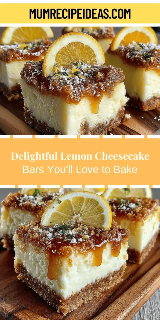 Discover the refreshing delight of Luscious Lemon Bliss Cheesecake Bars, a dessert that perfectly balances sweet and tart flavors. Ideal for summer gatherings or family dinners, these easy-to-make bars feature a crumbly graham cracker crust and a creamy lemon-infused filling. Tailored for novice bakers, this simple recipe ensures a stunning presentation that will impress your guests. Dive into this delightful treat and elevate your dessert game!