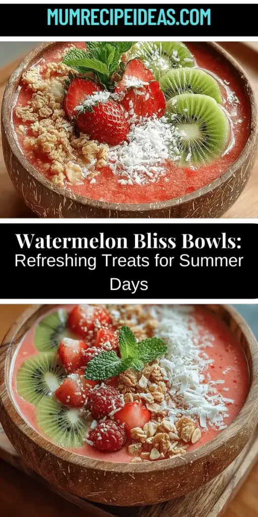 Discover the ultimate summer treat with Watermelon Bliss Bowls! These vibrant smoothie bowls combine the natural sweetness of watermelon with creamy bananas and coconut milk, creating a refreshing and hydrating dish perfect for hot days. Packed with vitamins, antioxidants, and endless customization options, these bowls are not only delicious but also nutritious. Whether for breakfast, a snack, or dessert, enjoy this easy-to-make recipe that celebrates the flavors of summer!