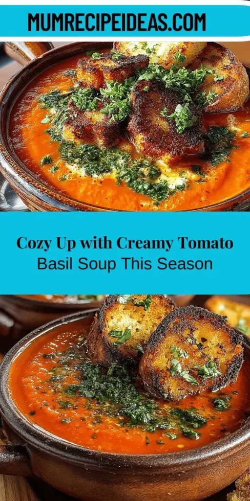 Discover the warmth of homemade creamy tomato basil soup, a classic comfort food perfect for chilly days. This delightful dish combines rich tomatoes, aromatic basil, and a silky texture that invites you to savor every spoonful. Learn about the essential ingredients and simple preparation techniques that elevate this soup into a nourishing meal. Perfect with a side of grilled cheese or crusty bread, it's a cozy favorite that brings friends and family together. Enjoy creating memories with each delicious bowl!