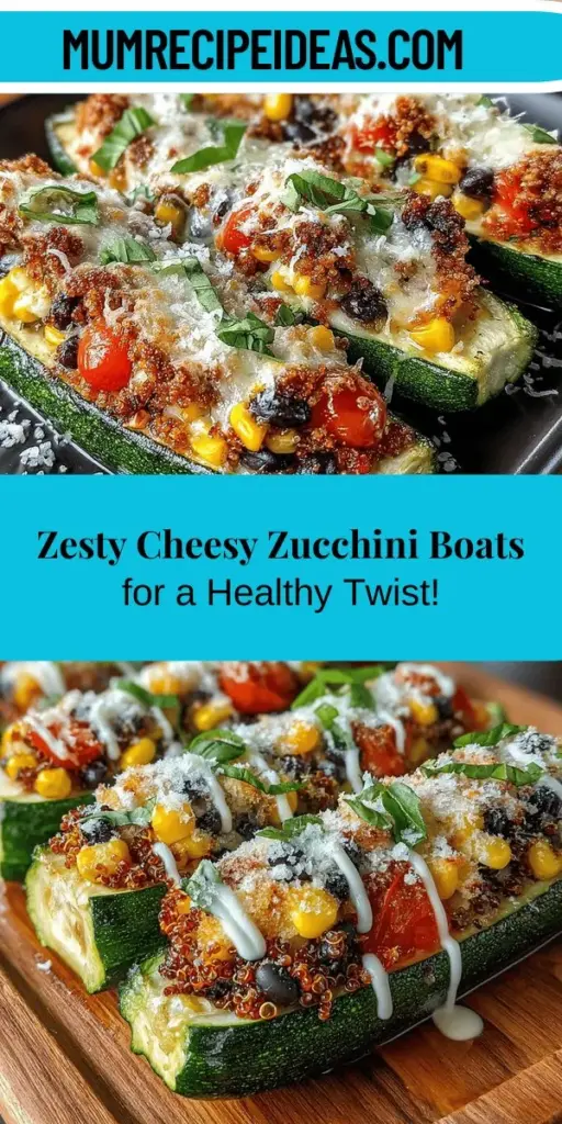 Discover the deliciousness of Zesty Cheesy Baked Zucchini Boats, a healthy and flavorful twist on a classic dish. This recipe transforms zucchini into satisfying boats filled with a savory blend of quinoa, cherry tomatoes, corn, and black beans, all topped with gooey cheese. Perfect for a family dinner or an impressive dish for guests, these zucchini boats are not only visually appealing but also packed with nutrients. Dive into this delightful dish that combines nutrition and taste effortlessly!