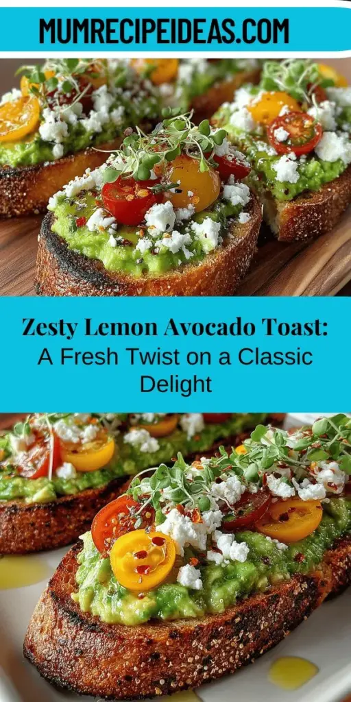 Elevate your breakfast game with this Zesty Lemon Avocado Toast that brings a refreshing twist to a beloved classic. Combining creamy avocados with the vibrant taste of fresh lemon, this dish is both nutritious and visually stunning. It's incredibly easy to make and perfect for any occasion, from brunch gatherings to quick snacks. Packed with healthy fats, fiber, and vitamins, indulge in a delicious meal that doesn't just taste good but is good for you too.