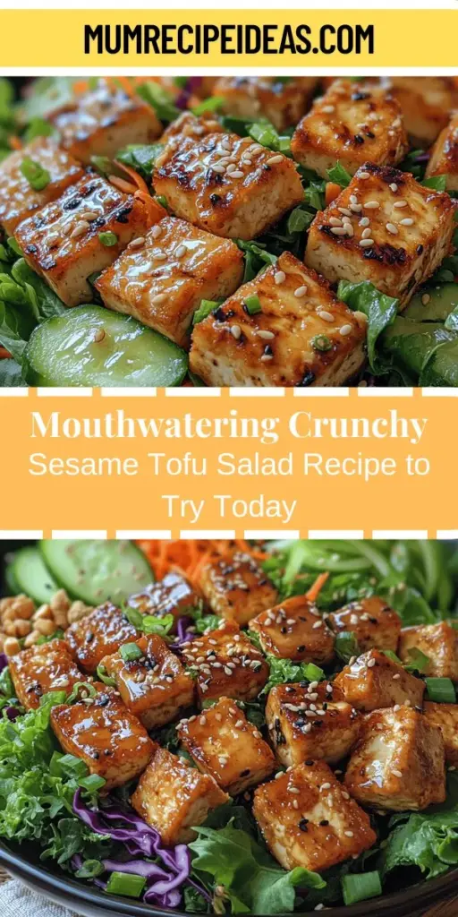 Discover the vibrant Crunchy Sesame Tofu Salad, a delicious embodiment of plant-based cuisine that combines protein-rich tofu with a medley of fresh veggies. Perfect for light lunches or hearty dinners, this colorful salad offers a satisfying crunch and burst of flavors. Easy to prepare and packed with nutrients, it's suitable for vegans and vegetarians alike. Enjoy a nourishing meal that promotes better health and embraces sustainable eating practices, all while tantalizing your taste buds.