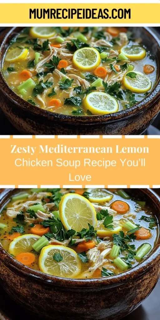 Discover the heartwarming flavors of Zesty Mediterranean Lemon Chicken Soup, a dish that embodies comfort and nutrition. This vibrant recipe combines tender chicken, fresh vegetables, and the bright zest of lemons, all wrapped in a flavorful broth. Perfect for any occasion, it promotes a healthy, balanced lifestyle inspired by Mediterranean cuisine. Dive into a detailed, step-by-step guide to create this delicious soup that nourishes both body and soul, and learn how to customize it to fit your culinary preferences. Enjoy sharing this delightful dish with family and friends, bringing warmth to your table!