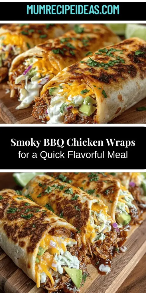 Discover the deliciousness of Smoky BBQ Chicken Wraps, a perfect blend of smoky, sweet, and savory flavors. With tender, BBQ-coated chicken, creamy avocado, crunchy coleslaw, and melted cheese, these wraps are not just tasty but also versatile—ideal for a quick lunch, casual dinner, or picnic. Learn how to assemble and customize these wraps to suit your taste, and enjoy a meal that brings family and friends together. Enjoy every bite of this convenient and satisfying dish!
