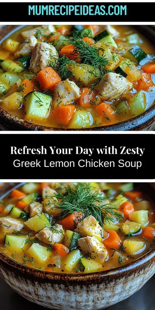 Discover the comforting and vibrant flavors of Zesty Greek Lemon Chicken Soup, a beloved dish known as Avgolemono. This soup combines tender chicken, zesty lemon, and aromatic herbs for a delicious balance of savory and tangy notes. Ideal for any occasion, it’s perfect for family gatherings or a cozy meal at home. Learn how to make this classic recipe step-by-step, and enjoy a warm, hearty bowl that captures the essence of Greek hospitality.