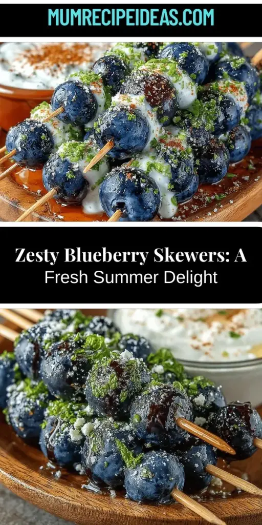 Discover the refreshing delight of Zesty Blueberry Skewers, the perfect summer treat! This simple recipe features sweet, plump blueberries paired with a creamy, tangy Greek yogurt dip enhanced with a zesty kick of lemon and fresh mint. Ideal for gatherings or as a healthy snack, these skewers are not only visually appealing but also packed with antioxidants and nutrients. Learn how to prepare these flavorful skewers and impress your guests with this vibrant, nutritious dish!