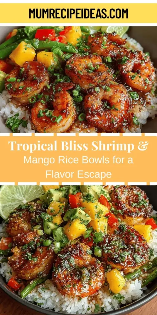 Experience a burst of tropical flavors with these Tropical Bliss Shrimp & Mango Rice Bowls. This vibrant dish features succulent shrimp, sweet mango, and fragrant jasmine rice, perfect for warm weather dining or anytime you crave something fresh and exciting. Packed with fresh vegetables like red bell pepper and snap peas, this bowl is as nutritious as it is delicious. Easy to prepare and great for a healthy lunch or dinner, let your taste buds escape to paradise!