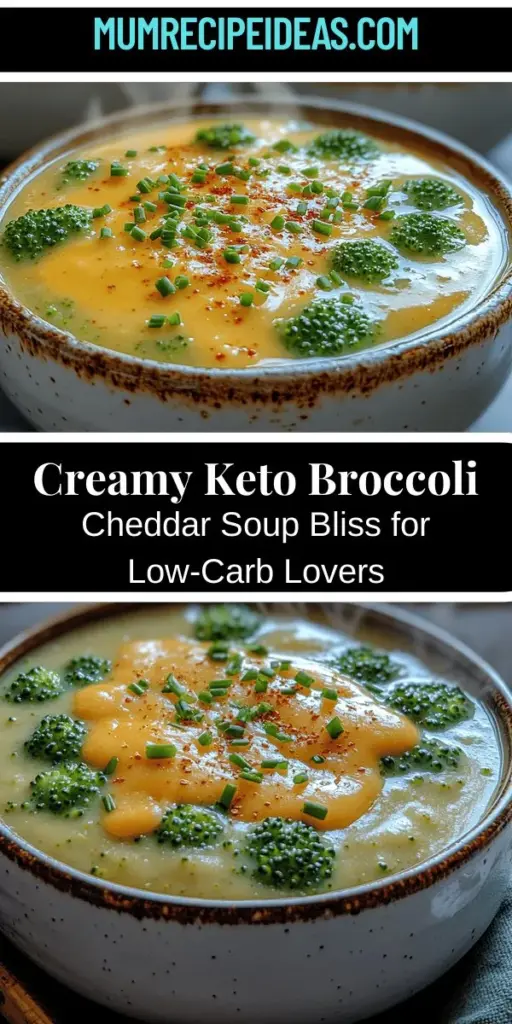 Indulge in the comforting flavors of Creamy Keto Broccoli Cheddar Bliss, a satisfying low-carb dish that aligns perfectly with your ketogenic lifestyle. Packed with fresh broccoli, sharp cheddar cheese, and rich heavy cream, this creamy soup offers a delicious balance of nutrition and taste. Perfect for lunch or dinner, it’s easy to prepare and will quickly become a favorite in your meal rotation. Discover the joy of comforting, flavorful meals without compromising your dietary goals!