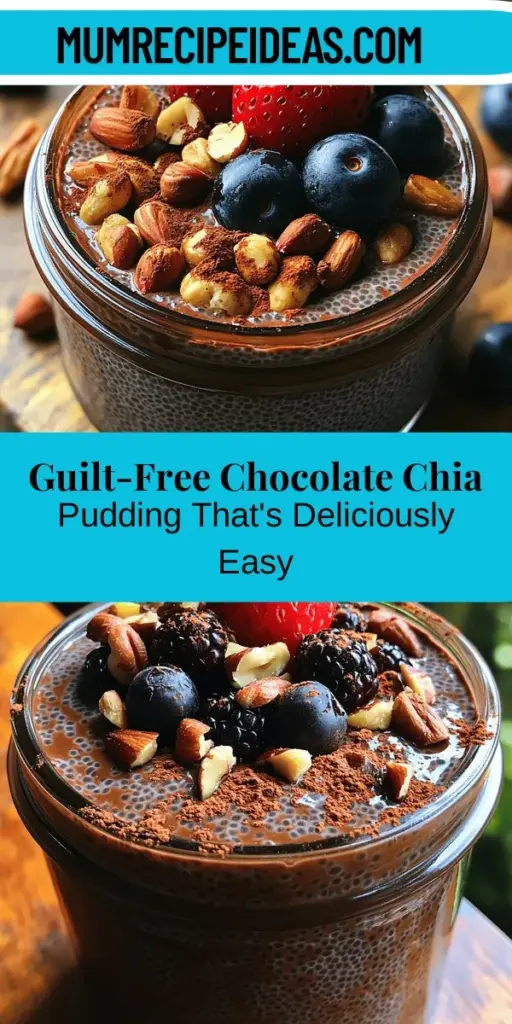 Discover the joy of guilt-free indulgence with this easy chocolate chia pudding recipe. Packed with omega-3s, fiber, and antioxidants, it's the perfect choice for breakfast, a post-workout snack, or a satisfying dessert. Made with just a few simple ingredients, this creamy, chocolatey delight is not only delicious but also supports your well-being. Customize it with your favorite toppings for a unique twist. Enjoy a treat that's good for your body and soul!