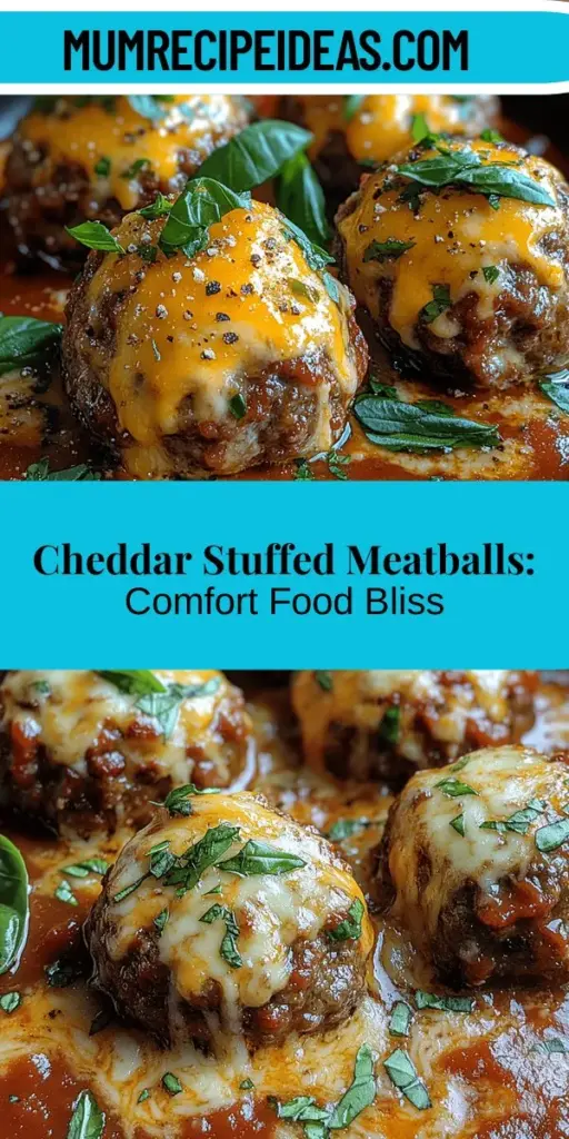 Discover the ultimate comfort food with Cheddar Stuffed Meatballs in Marinara! This recipe combines juicy meatballs made from a savory blend of beef and pork, expertly stuffed with gooey cheddar cheese, and nestled in a rich marinara sauce. The delicious fusion of flavors and textures makes this dish a perfect hearty meal that's sure to warm your soul. Whether for family gatherings or cozy nights in, these meatballs are a delightful indulgence. Try this comforting recipe today and savor the cheesy goodness!