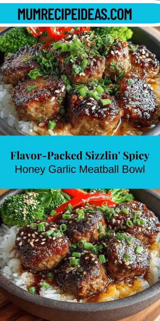 Discover the delicious Sizzlin’ Spicy Honey Garlic Meatball Bowl, a perfect blend of sweet, spicy, and savory flavors. Whether you choose ground beef or turkey, and serve it over rice or quinoa, this versatile dish caters to various dietary preferences. Packed with nutritious ingredients like fresh vegetables and a mouthwatering honey garlic sauce, it’s ideal for family dinners or meal prep. Enjoy a satisfying meal that's easy to customize and sure to impress!