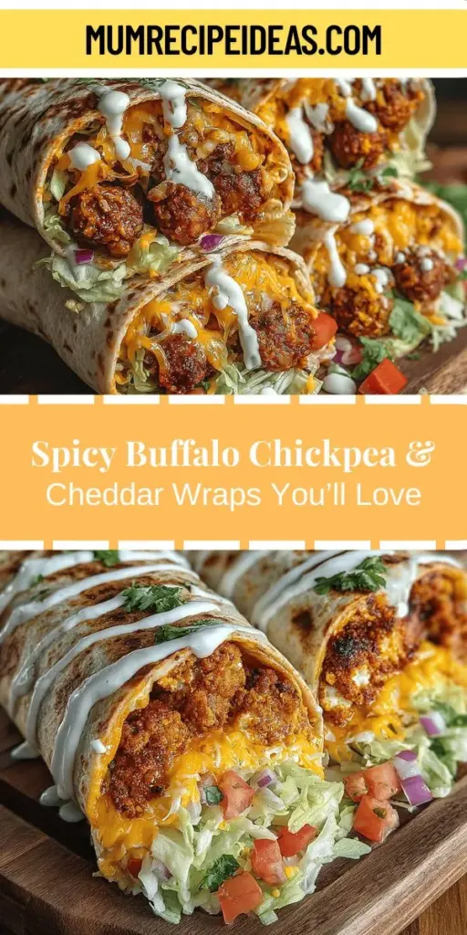 Discover the delicious Spicy Buffalo Chickpea & Cheddar Wraps, a plant-based meal that combines vibrant flavors and wholesome ingredients. Packed with protein and fiber, this easy recipe features crispy chickpeas coated in zesty buffalo sauce, complemented by sharp cheddar cheese and fresh veggies. Perfect for lunch or dinner, these wraps are not only quick to prepare but also customizable to cater to your taste. Elevate your meal routine with this tasty, satisfying option!