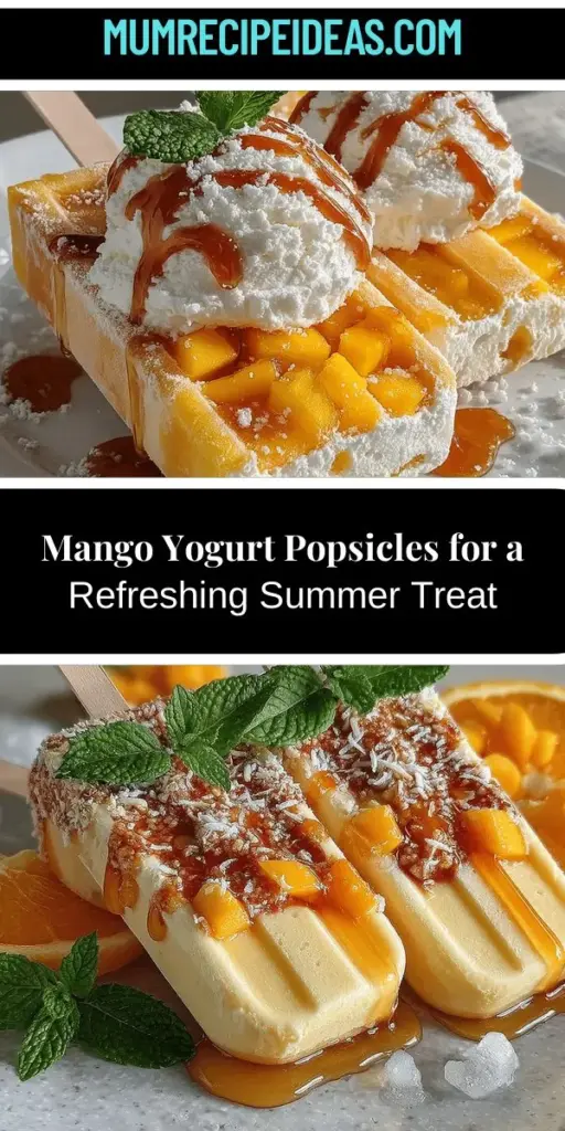 Beat the heat this summer with delicious Tropical Bliss Mango Yogurt Popsicles! Perfect for a refreshing treat, these homemade popsicles are made with juicy mangoes, creamy Greek yogurt, and a hint of lime. Packed with vitamins and probiotics, they offer a nutritious alternative to store-bought options. The simple preparation process is a fun family activity, allowing you to customize flavors and ingredients. Enjoy a guilt-free, sweet indulgence while keeping cool!