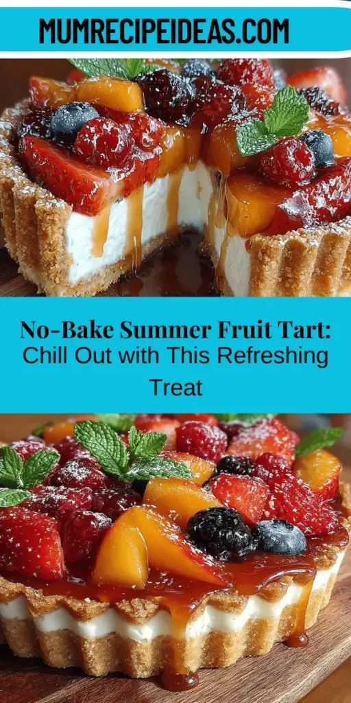 Beat the heat this summer with a Refreshing No-Bake Summer Fruit Tart that is as easy to make as it is delicious! Featuring a buttery graham cracker crust, a creamy filling made with cream cheese, and topped with fresh, juicy fruits, this tart is perfect for hot days when you want something light and satisfying. Ideal for picnics and family gatherings, this stunning dessert combines vibrant flavors and colorful fruits, making it a showstopper that will impress everyone. Enjoy the taste of summer with this delightful treat!