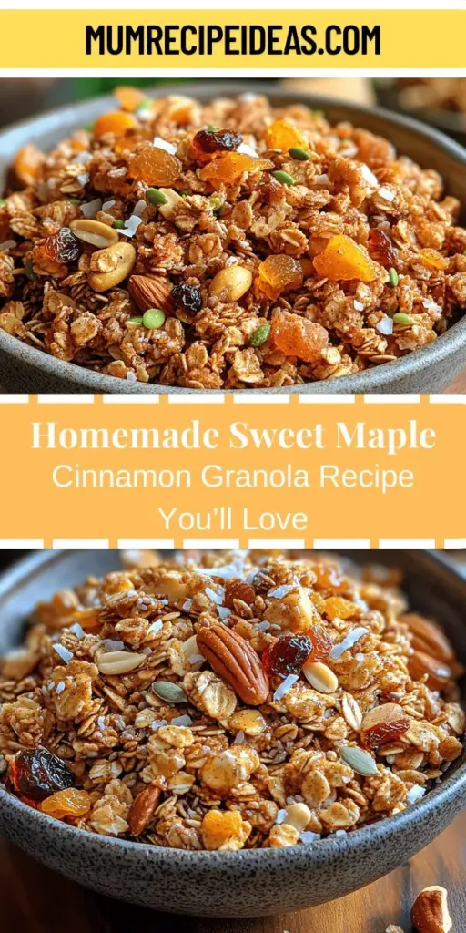 Discover the joy of making your own Sweet Maple Cinnamon Granola, a nutritious and delicious treat perfect for breakfast or snacking. This simple recipe combines old-fashioned rolled oats, nuts, seeds, and the natural sweetness of maple syrup with a hint of cinnamon for a comforting flavor. Customize your blend by adding your favorite fruits or chocolate chips, and enjoy a wholesome snack that’s easy to prepare and packed with health benefits!