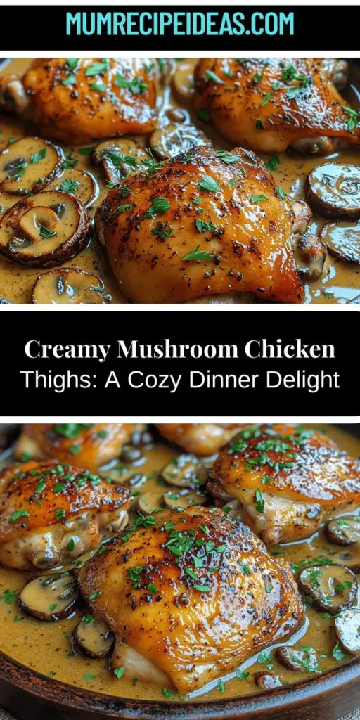 Discover the comforting delight of Savory Creamy Mushroom Chicken Thighs, a delicious dish perfect for family dinners or special gatherings. This recipe features tender chicken thighs paired with earthy mushrooms, creating a rich and creamy sauce that is both satisfying and flavorful. Ideal for novice cooks, it combines straightforward steps with accessible ingredients. Impress your loved ones with this elegant yet simple meal that brings everyone to the table. Explore the ease and joy of home-cooking with this culinary gem!
