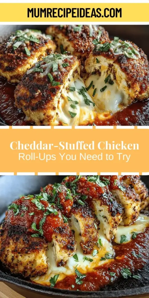 Discover the deliciousness of Cheddar-Stuffed Chicken Parmesan Roll-Ups, a dish that combines classic chicken parmesan with a creative twist. Featuring tender chicken filled with gooey cheddar and topped with a crispy breadcrumb coating, these roll-ups are perfect for any occasion. They’re easy to prepare, making them ideal for busy weeknights or elegant dinner parties. Serve them with marinara for a flavorful experience that will impress your family and guests!