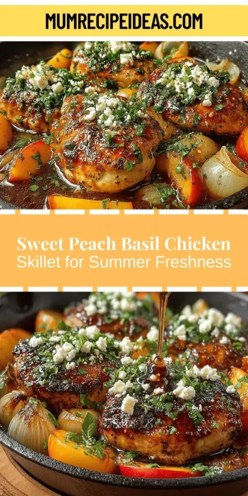 Discover the vibrant flavors of summer with this Sweet & Savory Peach Basil Chicken Skillet recipe. Combining juicy peaches with succulent chicken, this dish offers a perfect blend of sweet and savory tastes. With fresh basil and garlic enhancing the aroma, it's a quick and simple meal ideal for busy weeknights or special occasions. Enjoy the health benefits of seasonal ingredients while impressing your guests with this delightful skillet dish that celebrates summer's bounty.