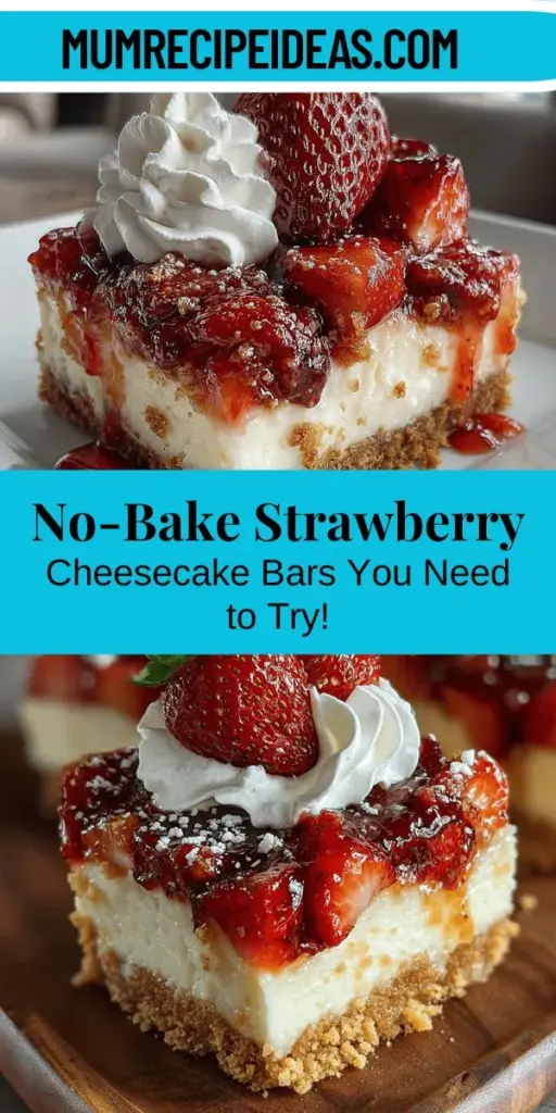 Discover a refreshing treat with these No-Bake Strawberry Bliss Cheesecake Bars! Perfect for summer days, these bars feature a creamy cheesecake filling topped with a luscious strawberry layer, all on a buttery graham cracker crust. Easy to make, they require no oven and are ideal for gatherings or picnics. With simple ingredients and step-by-step instructions, you’ll impress friends and family without spending hours in the kitchen. Indulge in this delightful dessert!