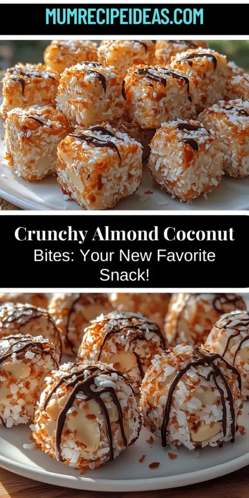 Elevate your snacking game with Crunchy Almond Coconut Bites! This simple recipe combines wholesome ingredients like raw almonds, shredded coconut, and pitted dates to create a delightful treat that's both nutritious and satisfying. Perfect for a mid-afternoon pick-me-up or pre-workout snack, these bites are rich in healthy fats, fiber, and protein. Easy to make, vegan-friendly, and customizable, they are a delicious way to embrace healthy living.