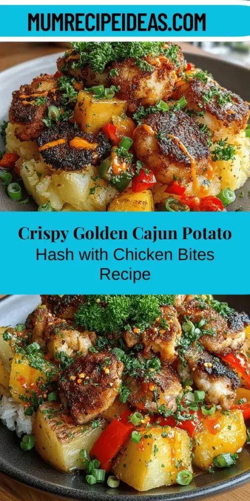 Discover the comforting flavors of Golden Cajun Potato Hash with Chicken Bites, a dish that's perfect for any meal of the day. This hearty recipe features crispy seasoned potatoes and tender chicken bites, all infused with the bold spices of Cajun cuisine. Whether it's breakfast, brunch, or dinner, this versatile dish is a true delight. Enjoy the vibrant colors and rich taste that not only satisfy your cravings but also bring warmth to your table. Dive into this delicious culinary experience and impress your family with an unforgettable meal!