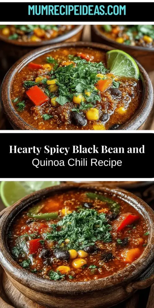 Warm up your evenings with this Spicy Black Bean and Quinoa Chili, a delightful vegan dish that offers both comfort and nutrition. Packed with protein-rich quinoa and fiber-filled black beans, this chili is not only delicious but also healthy. With its vibrant ingredients and customizable spice levels, it's perfect for everyone—from seasoned vegans to those looking to try something new. Enjoy a satisfying, hearty bowl that nourishes both body and soul while incorporating essential vitamins and minerals. Ideal for sharing or cozy solo dinners, this recipe is a must-try!