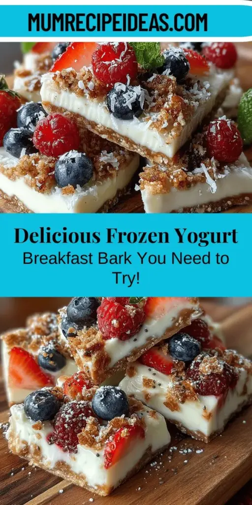 Start your day right with a delicious and nutritious frozen yogurt breakfast bark! This easy-to-make recipe blends creamy Greek yogurt with fresh fruits, crunchy granola, and a touch of honey, creating a refreshing snack that's perfect for breakfast or anytime. Packed with protein and probiotics, this customizable treat allows you to choose your favorite toppings for a healthy dish that delights the taste buds. Enjoy the perfect balance of flavor and wellness with every bite!