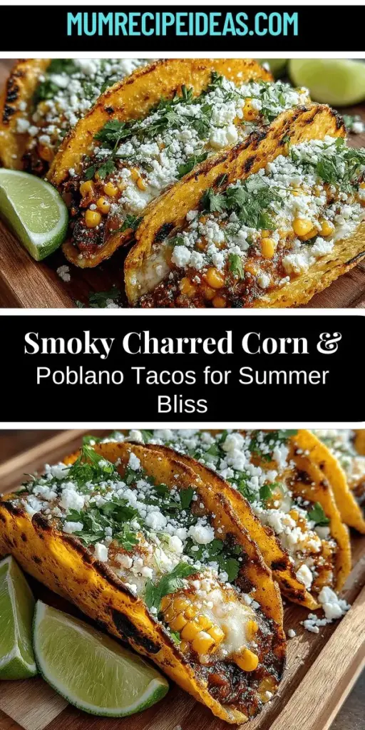 Discover the vibrant flavors of Smoky Charred Corn & Poblano Tacos, the perfect dish for summer grilling! Featuring sweet, fresh corn and mild poblano peppers, this recipe celebrates seasonal ingredients and easy grilling techniques. You'll love the combination of smoky and sweet flavors wrapped in warm tortillas. Ideal for weeknight dinners or backyard barbecues, these tacos are a must-try for any foodie looking to elevate their culinary experience. Enjoy a delicious meal that’s as nutritious as it is satisfying!