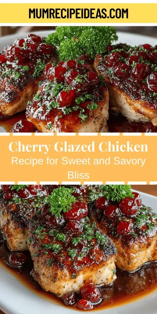 Discover the delicious combination of sweet cherries and savory chicken with this Sweet & Tart Cherry Glazed Chicken recipe. Perfect for any occasion, this dish transforms everyday meals into culinary masterpieces with its vibrant flavors and stunning presentation. Using fresh seasonal ingredients like cherries, garlic, and ginger, the recipe is not only easy to prepare but also a healthier option packed with nutrients. Elevate your dinner game and impress guests with this flavorful, visually appealing dish that celebrates the best of seasonal cooking.