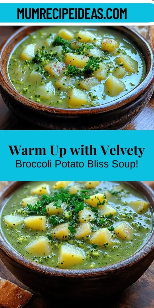 Warm up this season with the delightful Velvety Broccoli Potato Bliss Soup. This comforting recipe combines fresh broccoli and creamy potatoes, creating a nourishing dish that’s perfect for any occasion. Packed with vitamins and fiber, every spoonful not only warms the soul but supports your health too. With easy-to-follow instructions, you’ll be on your way to enjoying this flavorful blend of wholesome ingredients in no time. Discover the joys of cooking and indulge in a bowl of bliss!