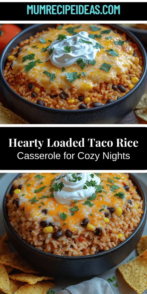 Loaded Taco Rice Casserole is the ultimate comfort food, perfect for family dinners or gatherings. This delicious dish combines seasoned ground meat, fluffy rice, vibrant veggies, and melted cheese for a hearty meal that satisfies everyone. Its versatility allows for easy substitutions to fit various dietary needs. Bake it until bubbly and top with fresh garnishes for a delightful finish. Discover the flavors and comfort that make this casserole a household favorite!