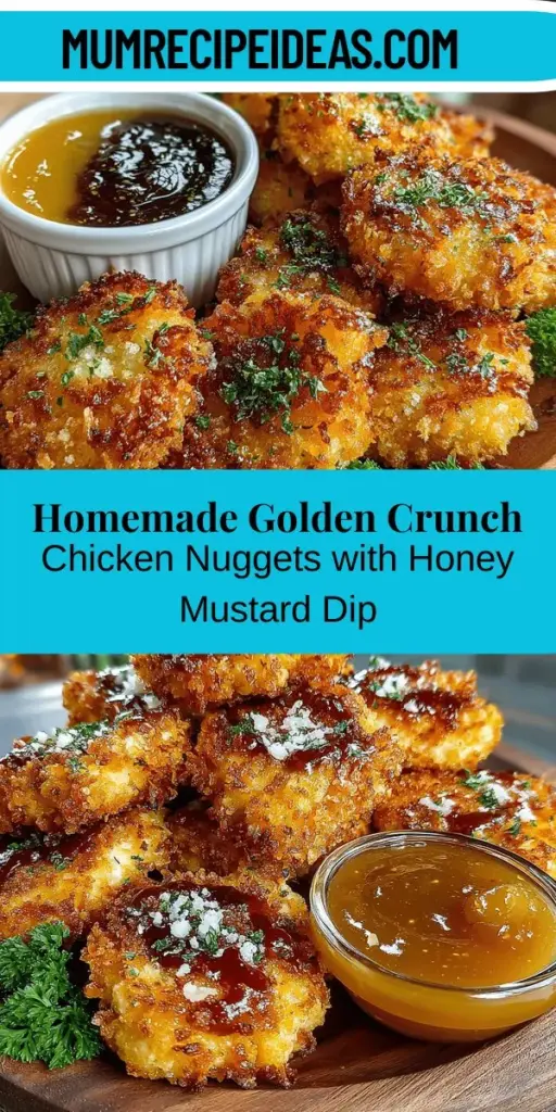 Indulge in the ultimate comfort food with homemade Golden Crunch Chicken Nuggets paired with a sweet honey mustard sauce. This recipe combines tender, juicy chicken coated in a perfect blend of seasonings and panko breadcrumbs for that satisfying crunch. Enjoy the fun of making nuggets from scratch and impress family and friends with a dish that’s as nostalgic as it is delicious. It’s a delightful treat for any occasion! Discover how to create these mouthwatering bites today.