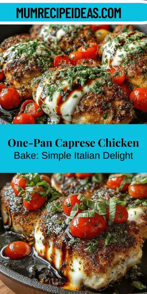 Discover the delightful Caprese Chicken Bake, a one-pan wonder that combines classic Italian flavors with the ease of weeknight cooking. This recipe features juicy chicken breasts topped with fresh tomatoes, creamy mozzarella, fragrant basil, and a drizzle of balsamic glaze. Perfect for family dinners or gatherings, this visually appealing dish is not only delicious but also packed with nutrients. Enjoy a culinary journey that brings the essence of Italy right to your table.
