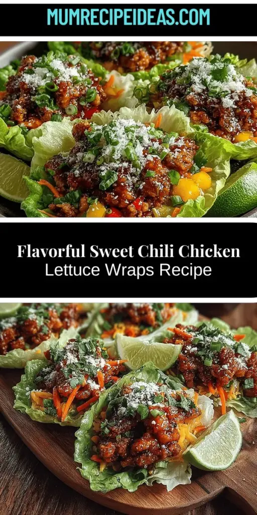 Discover the deliciousness of Sweet Chili Chicken Lettuce Wraps! This healthy recipe combines juicy ground chicken with vibrant, fresh vegetables, all wrapped in crisp lettuce leaves for a light yet satisfying meal. Perfect for busy weeknights or as a crowd-pleasing appetizer, these wraps are easy to prepare and packed with flavor. Enjoy the sweet and savory balance with a touch of freshness from herbs and lime, making each bite a delightful treat your family and friends will love!