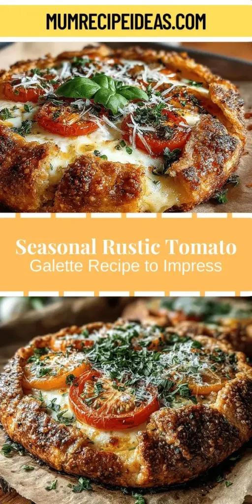 Discover the joy of seasonal cooking with a Rustic Tomato Galette, a delightful free-form tart bursting with the vibrant flavors of fresh tomatoes. This dish features a flaky, buttery crust and can be enjoyed for brunch, lunch, or light dinner. Embracing the beauty of simplicity, the galette is easy to prepare and perfect for showcasing local ingredients. Impress your guests with this charming, visually stunning dish that's as satisfying to make as it is to eat!