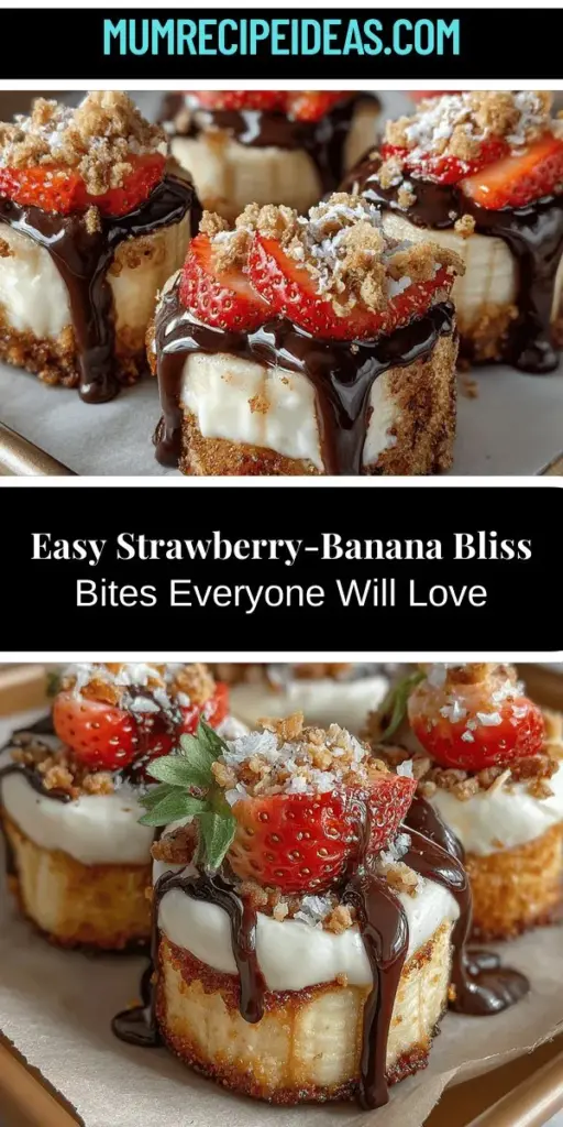 Looking for a healthy yet delicious snack that everyone will love? Try Strawberry-Banana Bliss Bites! These easy-to-make treats combine the natural sweetness of ripe bananas and fresh strawberries with creamy Greek yogurt, creating a nutritious option for both kids and adults. Perfect as an afternoon pick-me-up or a fun dessert to share, these bites are customizable to suit your taste. Enjoy them fresh or frozen for a delightful treat any time of day!