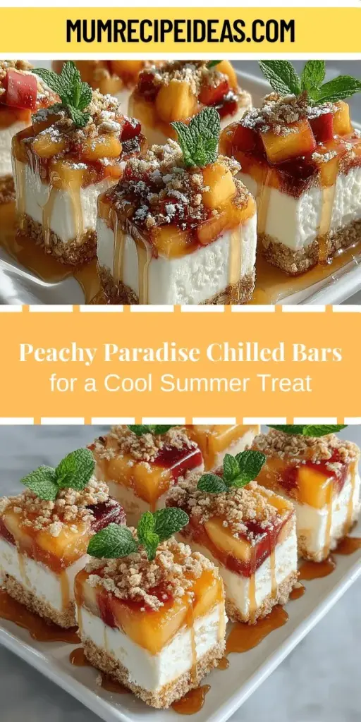 Beat the summer heat with Peachy Paradise Chilled Bars! These deliciously refreshing dessert bars combine juicy peaches, creamy Greek yogurt, and rich coconut milk, making them the perfect treat for picnics, barbecues, or just a satisfying snack at home. Easy to make and packed with nutrients, these bars offer a delightful balance of sweetness and tropical flavor. Cool off this season with a treat that’s both indulgent and nutritious!