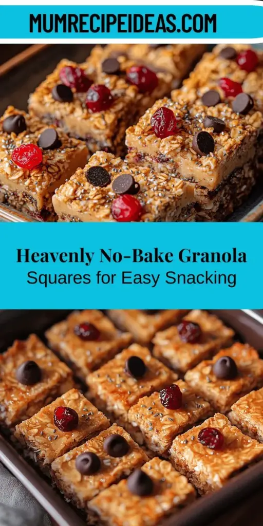 Looking for a nutritious snack that's easy to make? Try these Heavenly Chewy No-Bake Granola Squares! Packed with rolled oats, nut butter, and natural sweeteners, they are perfect for breakfast or a post-workout treat. This simple recipe allows for customization to fit your taste, whether you prefer dark chocolate, dried fruits, or superfoods. Discover the joy of making these delicious squares that blend convenience with wholesome goodness. Perfect for any lifestyle!