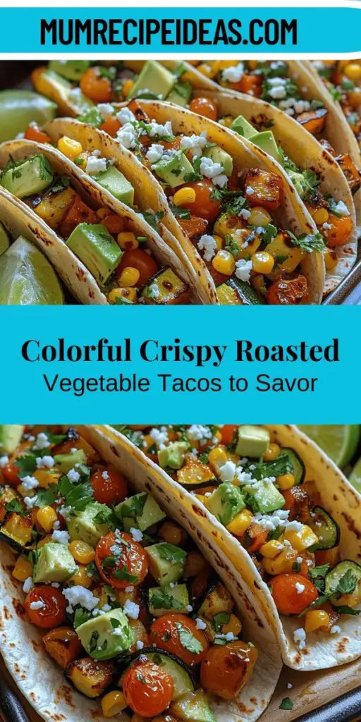 Crispy roasted vegetable tacos are a vibrant and nutritious meal option that celebrate fresh produce and bold flavors. Perfect for any occasion, these tacos are easily customizable to suit personal tastes and dietary needs, being naturally vegan, vegetarian, and easily adaptable for gluten-free diets. With a delightful crunch from roasted veggies and an array of toppings, these tacos are not just satisfying but also packed with essential vitamins and minerals, making them a delicious choice for everyone. Enjoy the colors, textures, and health benefits in every bite!