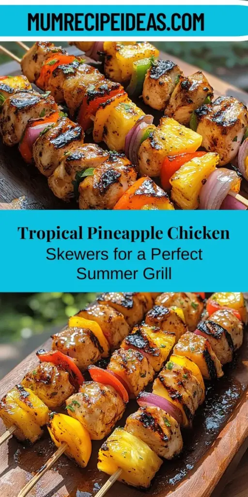 Discover the freshness of summer with Tropical Delight Pineapple Chicken Skewers! This vibrant dish features tender chicken marinated in a blend of savory and sweet flavors, perfectly paired with juicy pineapple and colorful vegetables. Ideal for barbecues or festive gatherings, these skewers are visually stunning and bursting with tropical taste. Easy to prepare and versatile, they can be served as a main course, appetizer, or part of a buffet spread. Enjoy the delightful contrast of sweet and savory in every bite!