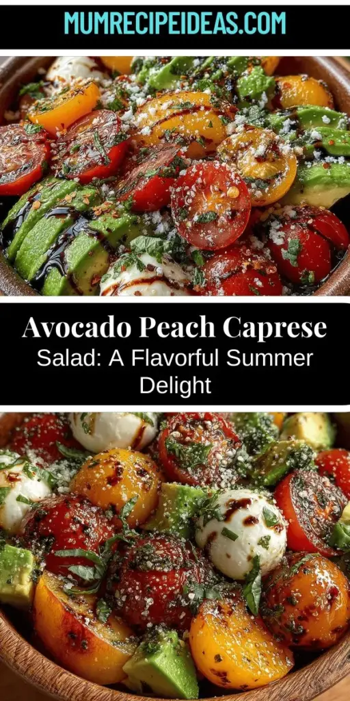 Discover a refreshing twist on a classic favorite with this Avocado Peach Caprese Salad. Combining the creamy texture of ripe avocados with the sweet juiciness of fresh peaches, this salad is a vibrant medley of flavors. Featuring fresh mozzarella, cherry tomatoes, and aromatic basil, it’s not only visually stunning but also packed with nutrients. Perfect for summer gatherings or a light lunch, this salad is sure to impress with its delicious, health-conscious ingredients. Enjoy a delightful culinary experience!