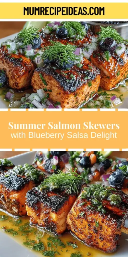 Discover the perfect summer dish with Salmon Skewers and Blueberry Salsa! This easy-to-make recipe features succulent salmon grilled to perfection, beautifully balanced by a zesty blueberry salsa that adds a refreshing twist. Ideal for any gathering or a simple weeknight dinner, this dish is packed with nutrients and bursting with flavor. Learn how to elevate your grilling game and impress your guests with this delicious and nutritious meal that celebrates fresh, seasonal ingredients. Enjoy a delightful cooking experience and savor the flavors of summer!