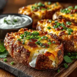 In the realm of appetizers, few dishes can rival the enticing allure of Cheesy Jalapeño Explosion Potato Skins. This mouthwatering treat combines the crispy texture of baked potato skins with a rich, creamy filling, all heightened by the fiery kick of fresh jalapeños. Whether you're gearing up for a game day celebration, hosting a casual gathering, or simply indulging in a fun snack, these potato skins are sure to impress your guests and tantalize your taste buds. Easy to prepare and packed with flavor, they promise to be a guaranteed crowd-pleaser.