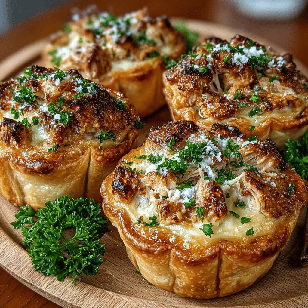 Mini Chicken Alfredo Wonton Pies are a delightful culinary creation that brings together the rich, creamy elements of classic Italian cuisine and the unique textures of Asian-inspired wonton wrappers. This innovative dish is not just a feast for the taste buds but also a versatile option for any occasion—whether you're hosting a casual get-together, planning a festive celebration, or simply looking for a satisfying snack. The combination of tender, shredded chicken enveloped in a crispy wonton shell, complemented by a luscious Alfredo sauce and a medley of cheeses, creates a mouthwatering experience that is sure to impress your guests.