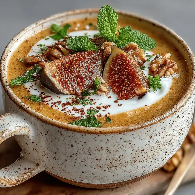 Creamy Fig Jam Soup is a culinary delight that offers a unique twist on traditional soups, inviting you to experience the rich, sweet, and earthy flavors of fresh figs in an unexpected yet comforting format. This innovative dish balances the creamy texture with the natural sweetness of figs, making it not only a delectable choice but also a refreshing option for any season. Whether served warm as a comforting bowl of soup or chilled as a refreshing summer treat, Creamy Fig Jam Soup is versatile enough to suit any occasion—from elegant dinner parties to casual family meals.