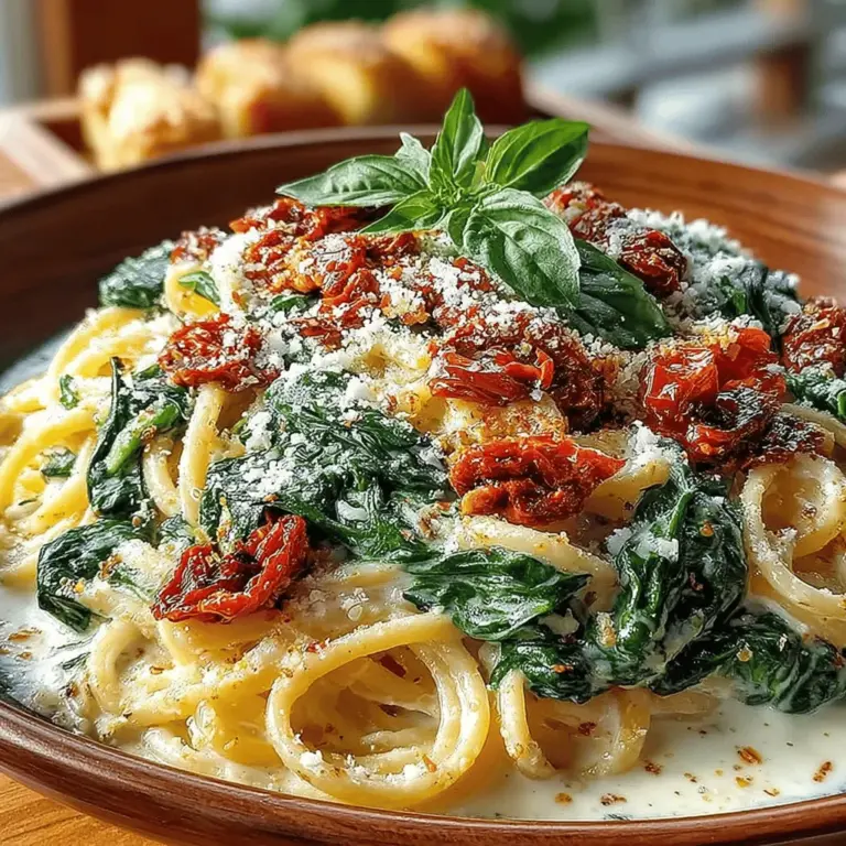 In the realm of quick and delightful meals, few dishes can rival the charm of Sun-Kissed Spinach and Sun-Dried Tomato Pasta. This vibrant recipe not only celebrates the freshness of spinach and the intense flavors of sun-dried tomatoes but also offers a creamy texture that elevates your pasta experience. Perfect for a weeknight dinner or a gathering with friends, this pasta dish brings together simple ingredients to create an exquisite culinary experience. Join us as we explore this recipe in detail, ensuring you can prepare it with confidence and enjoy every bite.